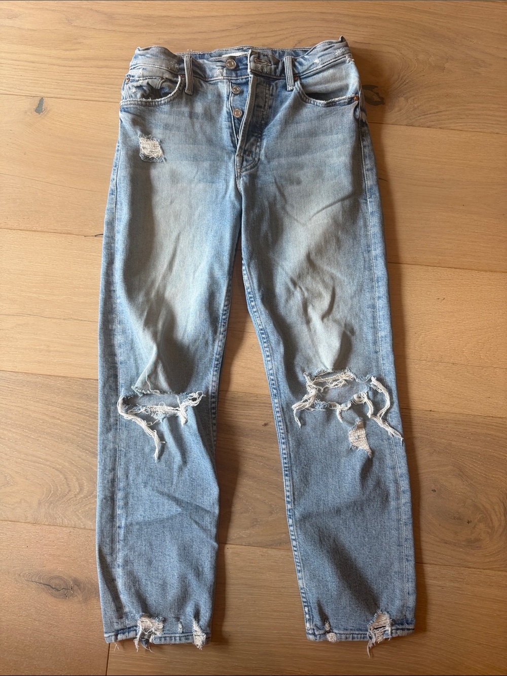 MOTHER Light Blue Distressed Ankle Jeans